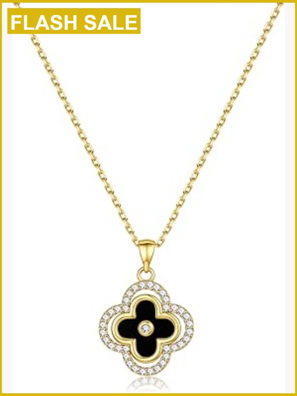 Dainty 14K Gold Plated CZ Pendant Necklace - Lucky Four Leaf Clover